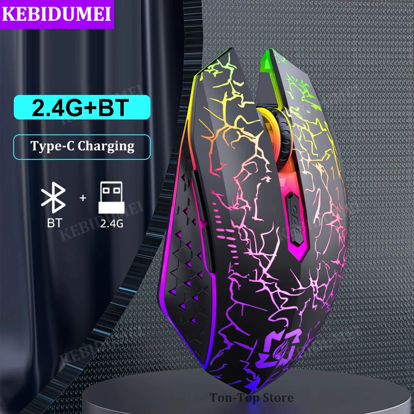 2.4G Bluetooth Rechargeable Wireless Gaming Mouse with Silent Operation and Adjustable DPI (800-1200-1600) for PC, Laptop, and MacBook