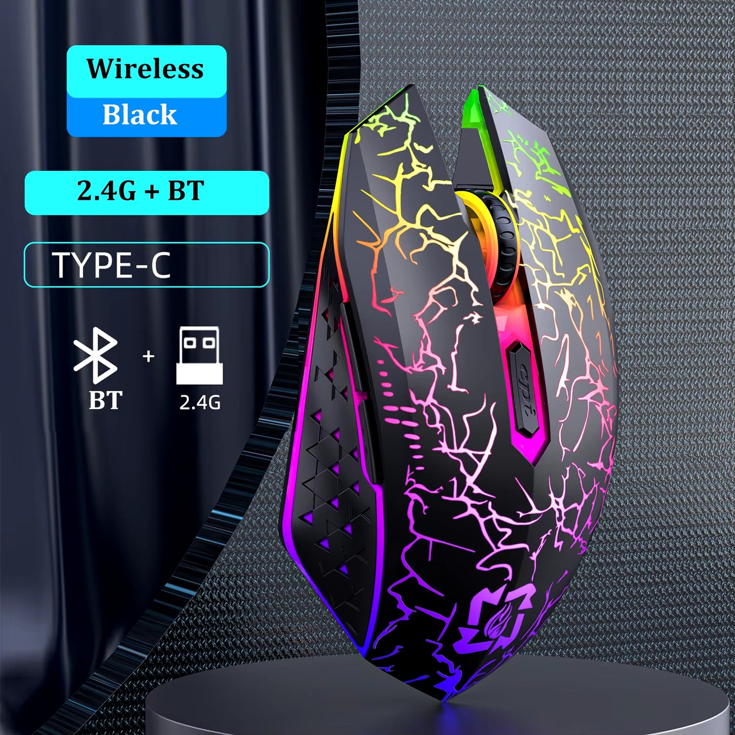 2.4G Bluetooth Rechargeable Wireless Gaming Mouse with Silent Operation and Adjustable DPI (800-1200-1600) for PC, Laptop, and MacBook