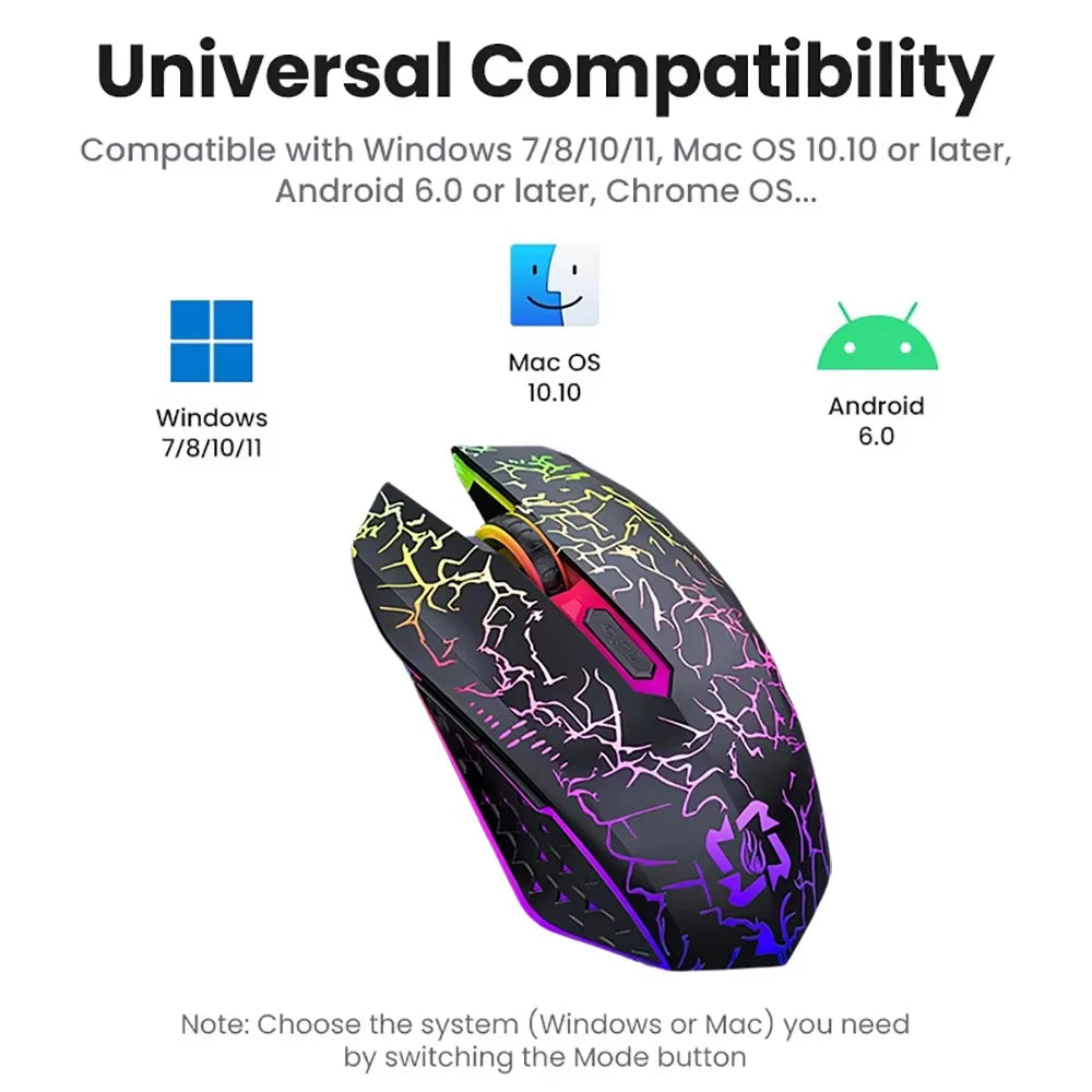 2.4G Bluetooth Rechargeable Wireless Gaming Mouse with Silent Operation and Adjustable DPI (800-1200-1600) for PC, Laptop, and MacBook