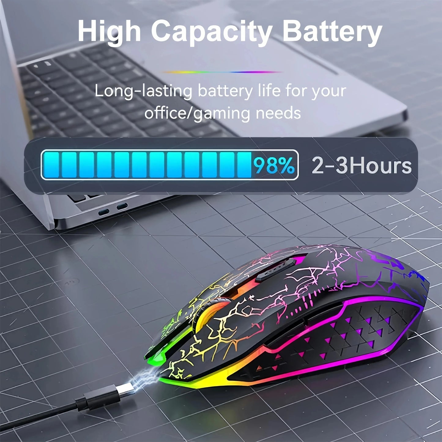 2.4G Bluetooth Rechargeable Wireless Gaming Mouse with Silent Operation and Adjustable DPI (800-1200-1600) for PC, Laptop, and MacBook