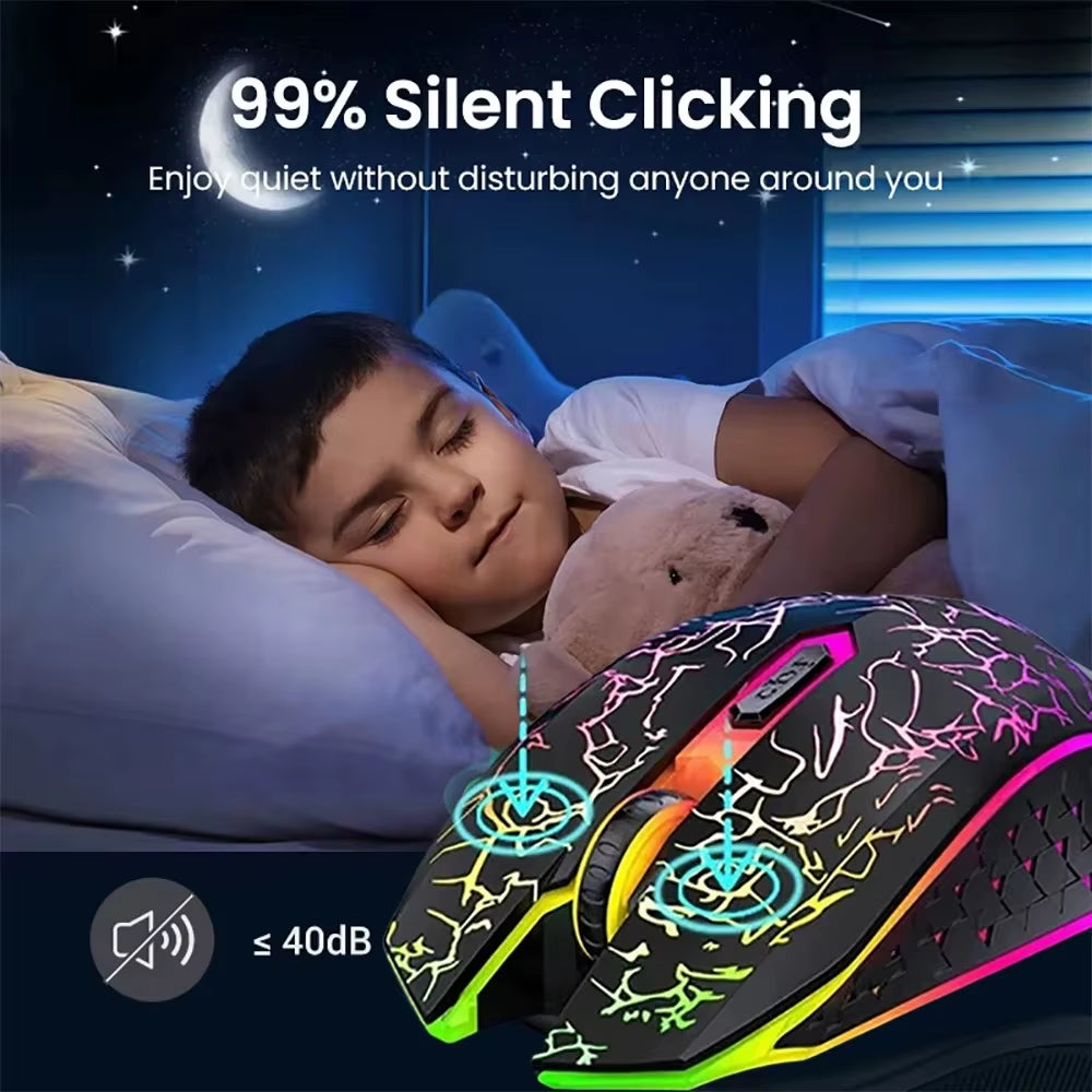 2.4G Bluetooth Rechargeable Wireless Gaming Mouse with Silent Operation and Adjustable DPI (800-1200-1600) for PC, Laptop, and MacBook